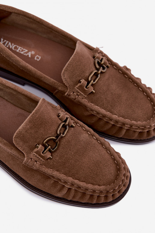 suède mocassins met ruffles en decoratie Vinceza 31718 in zandkleur