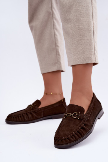 suède mocassins met ruffles en decoratie Vinceza 31718 in chocoladekleur 2
