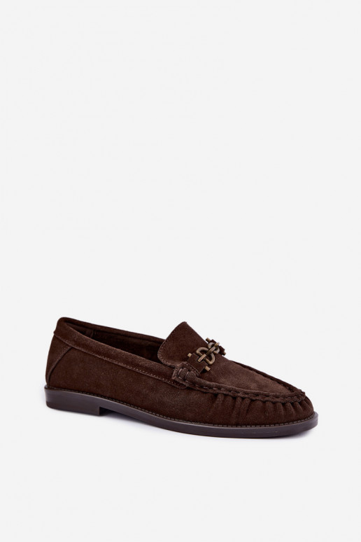 suède mocassins met ruffles en decoratie Vinceza 31718 in chocoladekleur