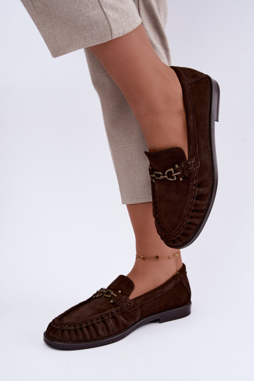 suède mocassins met ruffles en decoratie Vinceza 31718 in chocoladekleur