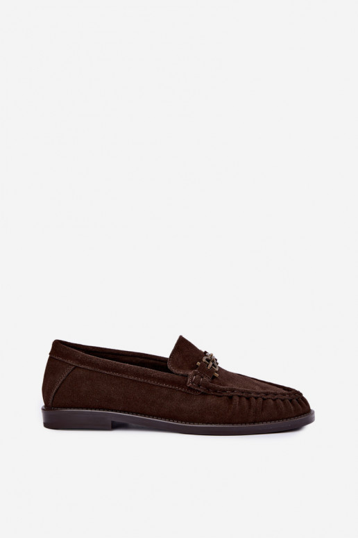 suède mocassins met ruffles en decoratie Vinceza 31718 in chocoladekleur