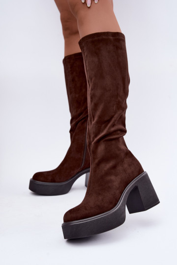 dames lange laarzen met platform in chocoladekleur Nesalie