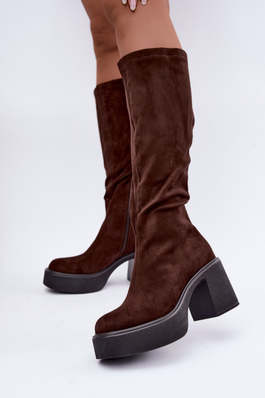 dames lange laarzen met platform in chocoladekleur Nesalie