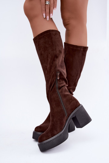 dames lange laarzen met platform in chocoladekleur Nesalie 2