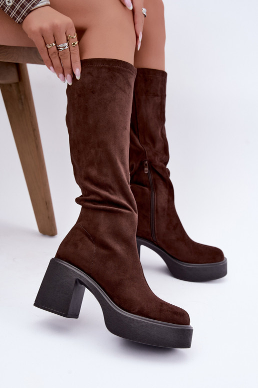 dames lange laarzen met platform in chocoladekleur Nesalie