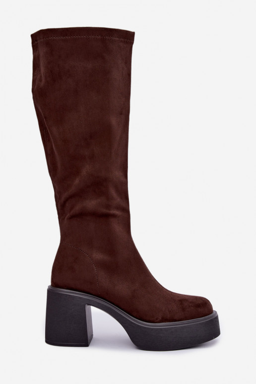 dames lange laarzen met platform in chocoladekleur Nesalie