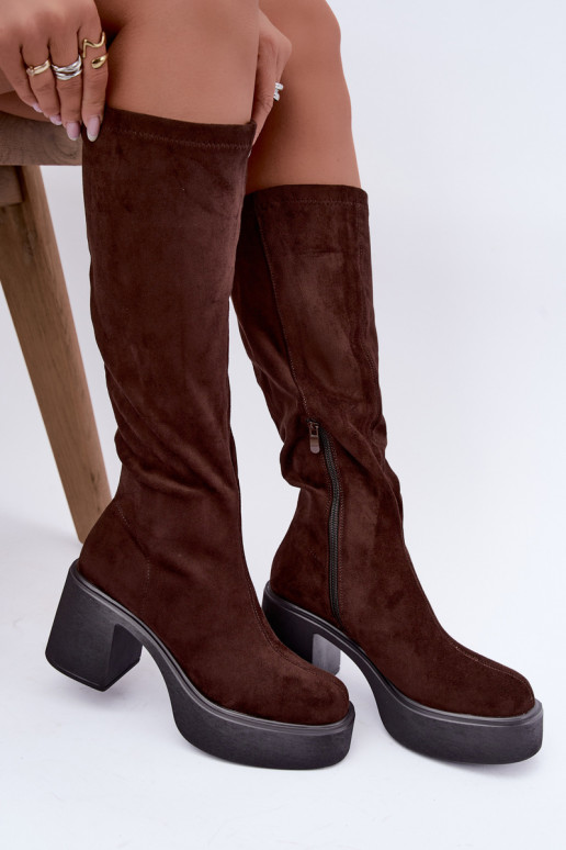 dames lange laarzen met platform in chocoladekleur Nesalie