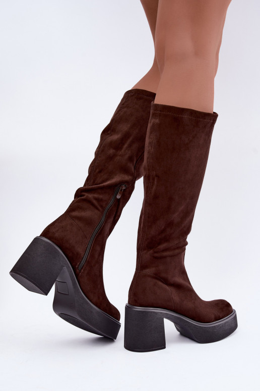 dames lange laarzen met platform in chocoladekleur Nesalie