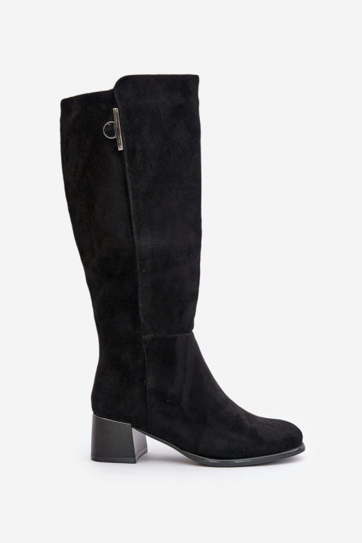 Kniehoge laarzen met hak van faux suede zwart Izanae