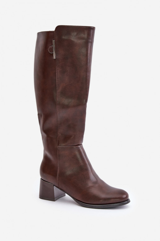 Kniehoge laarzen met hak van faux leather bruin Izanae