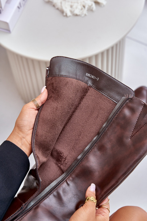 Kniehoge laarzen met hak van faux leather bruin Izanae
