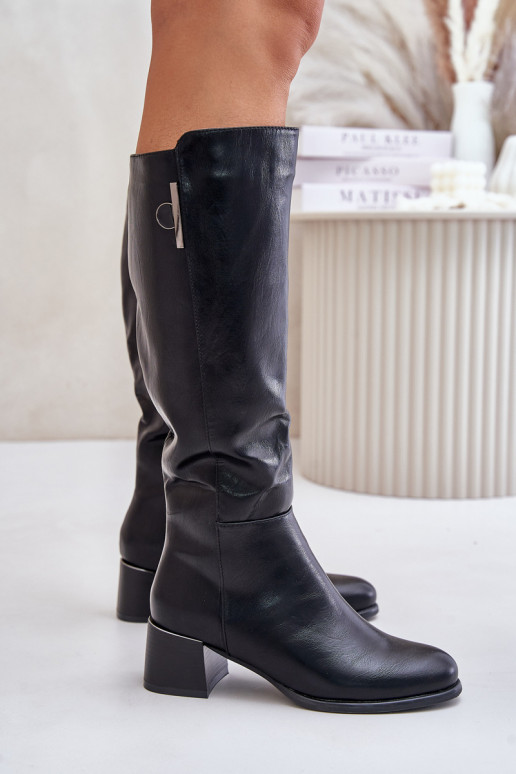 Kniehoge laarzen met hak van faux leather zwart Izanae