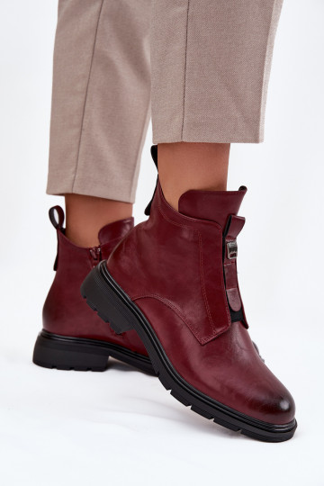 Warme dames enkellaarsjes met decoratieve details bordeaux Roselle