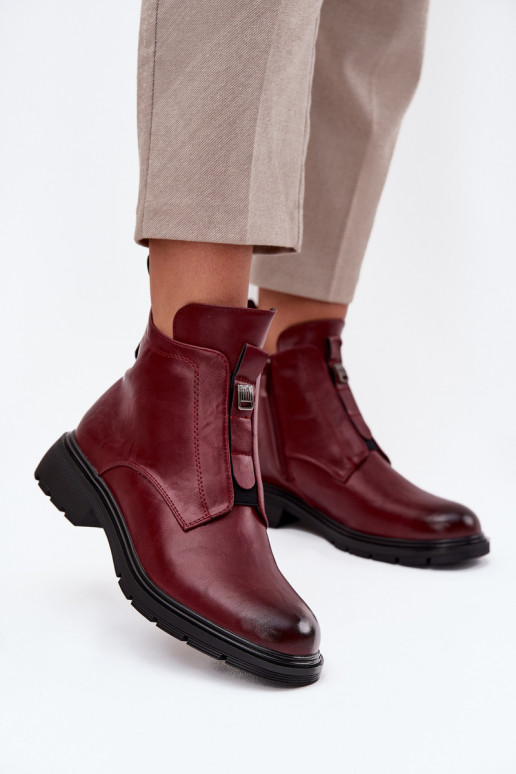 Warme dames enkellaarsjes met decoratieve details bordeaux Roselle