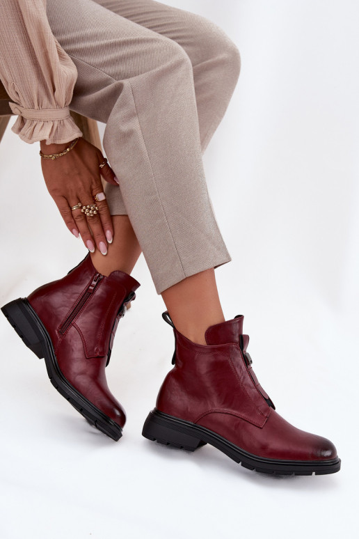 Warme dames enkellaarsjes met decoratieve details bordeaux Roselle