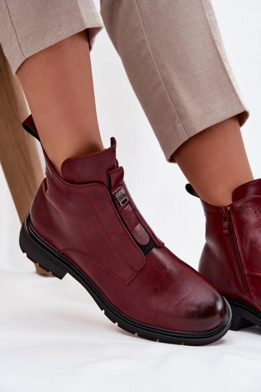 Warme dames enkellaarsjes met decoratieve details bordeaux Roselle