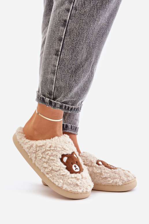 Zandkleurige slippers met bont Temiena