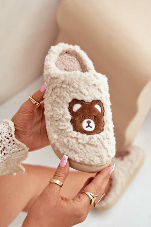 Zandkleurige slippers met bont Temiena