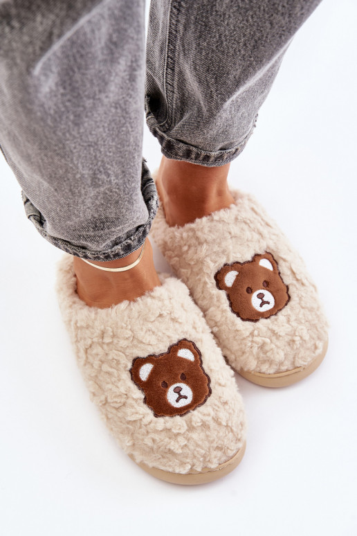 Zandkleurige slippers met bont Temiena