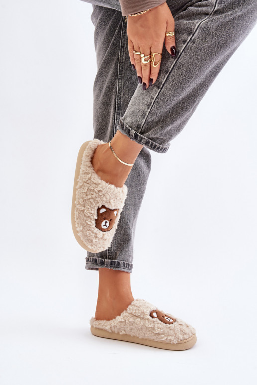 Zandkleurige slippers met bont Temiena