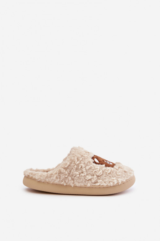 Zandkleurige slippers met bont Temiena