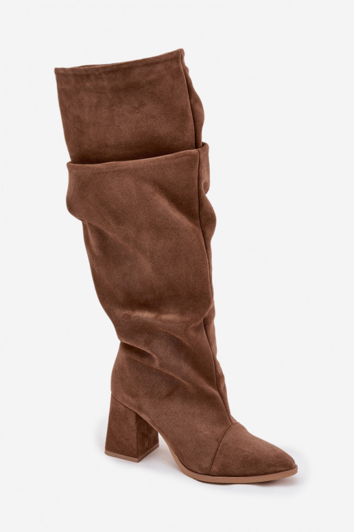 Bruine laarzen van faux suede met hakken Zazoo 4228