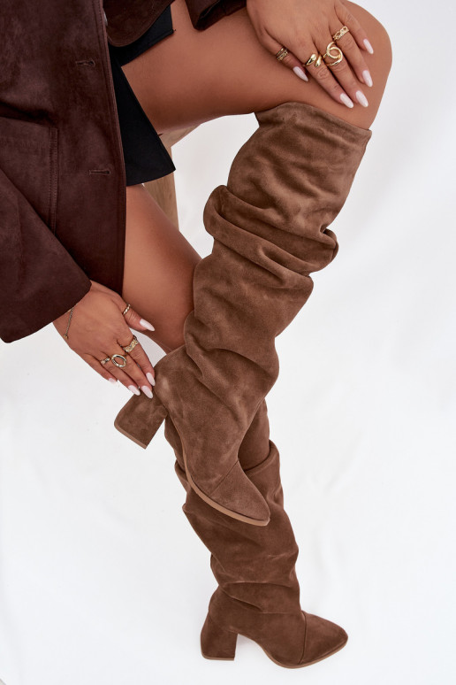 Bruine laarzen van faux suede met hakken Zazoo 4228