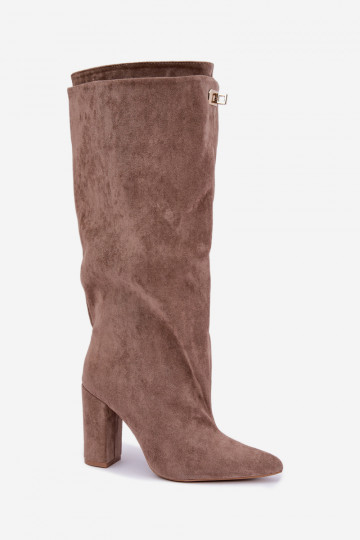 Zandkleurige faux suede geïsoleerde laarzen met dubbele schacht Luminelle