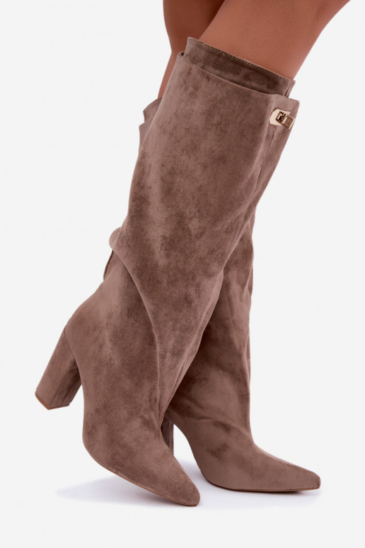 Zandkleurige faux suede geïsoleerde laarzen met dubbele schacht Luminelle