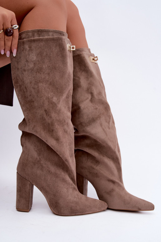 Zandkleurige faux suede geïsoleerde laarzen met dubbele schacht Luminelle