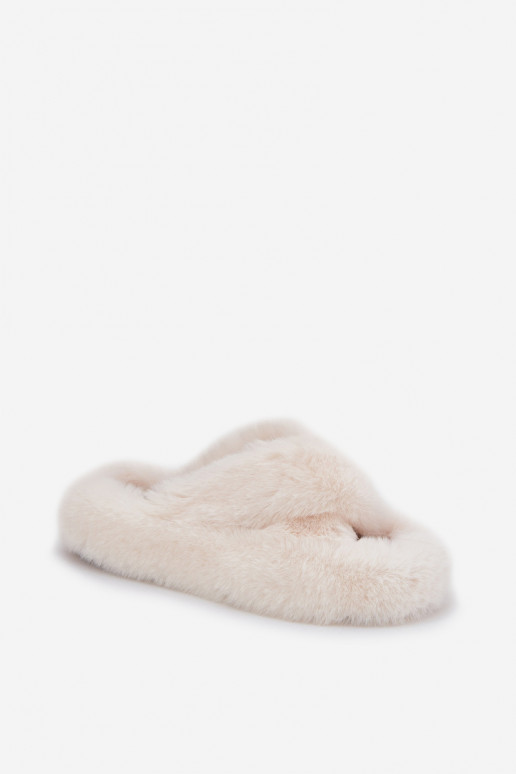 Ivoren dames slippers met bont op dikke zool Lavitera