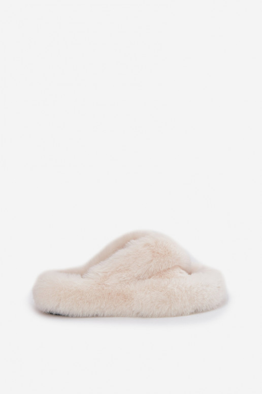 Ivoren dames slippers met bont op dikke zool Lavitera