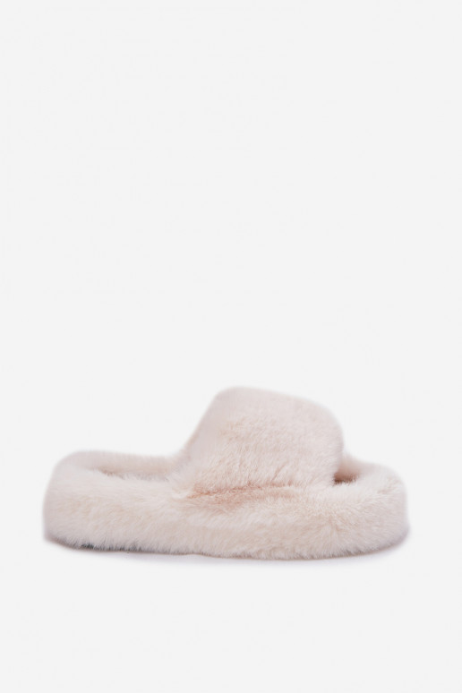 Ivoren dames slippers met bont Biella