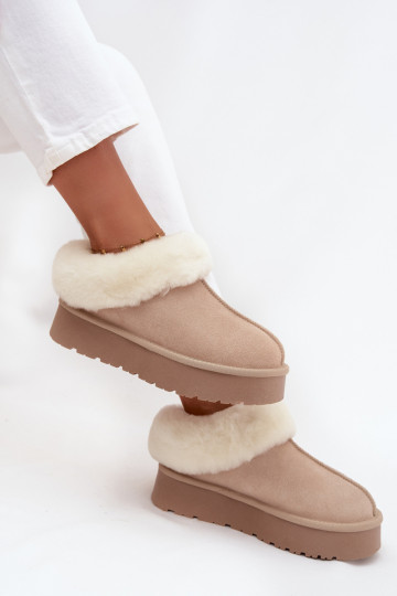 Zandkleurige dames sneeuwlaarzen van faux suede met bont Mivelle