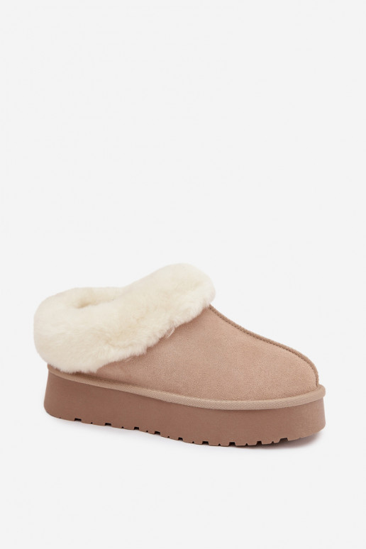 Zandkleurige dames sneeuwlaarzen van faux suede met bont Mivelle