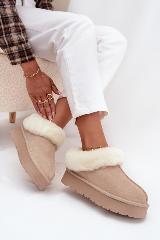 Zandkleurige dames sneeuwlaarzen van faux suede met bont Mivelle