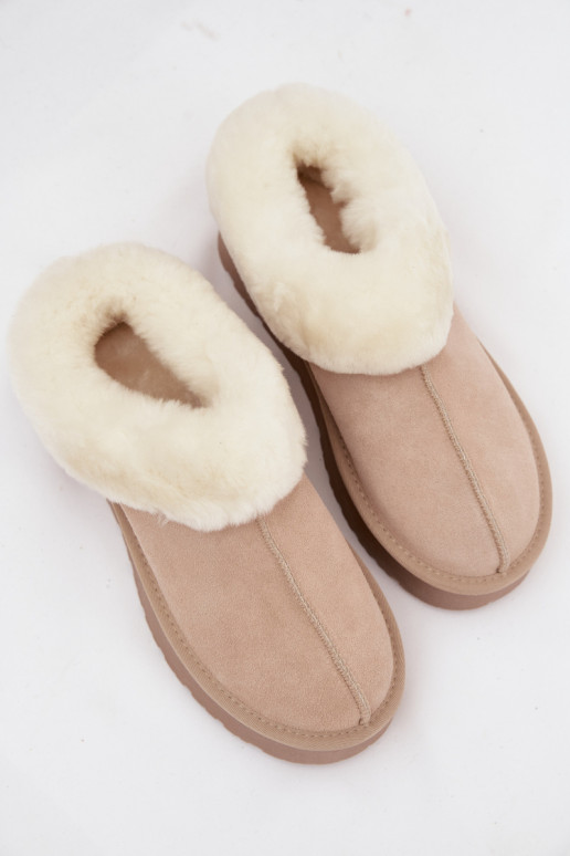 Zandkleurige dames sneeuwlaarzen van faux suede met bont Mivelle