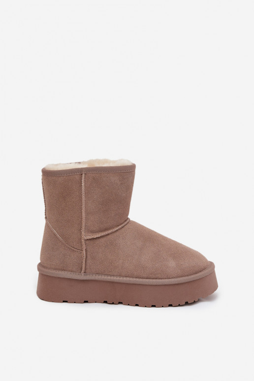 Zandkleurige dames sneeuwlaarzen van faux suede met platform Privine