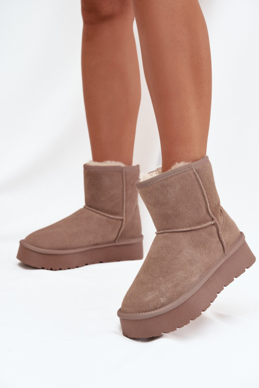 Zandkleurige dames sneeuwlaarzen van faux suede met platform Privine