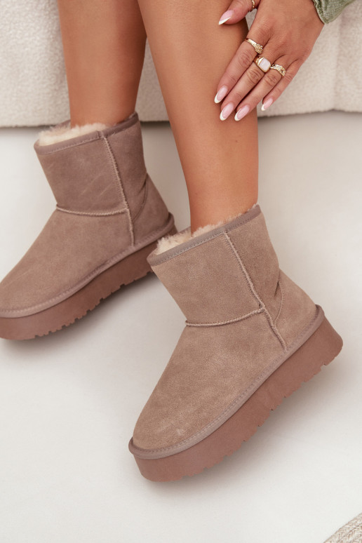 Zandkleurige dames sneeuwlaarzen van faux suede met platform Privine