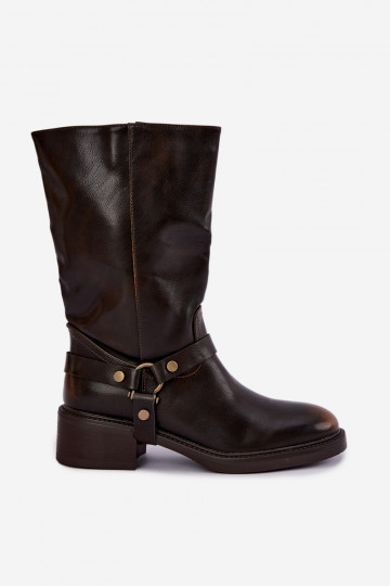 Warme enkellaarsjes met decoratieve riemen in chocoladekleur Galdine 2