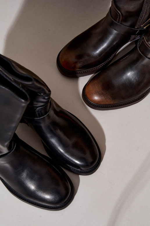 Warme enkellaarsjes met decoratieve riemen in chocoladekleur Galdine