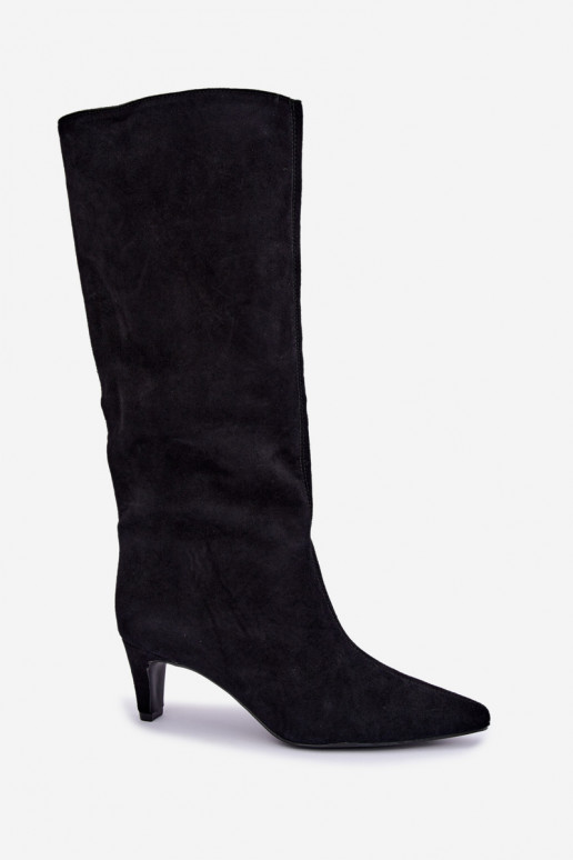 Instap hoge laarzen van faux suede met hakken in zwart Pamelisse