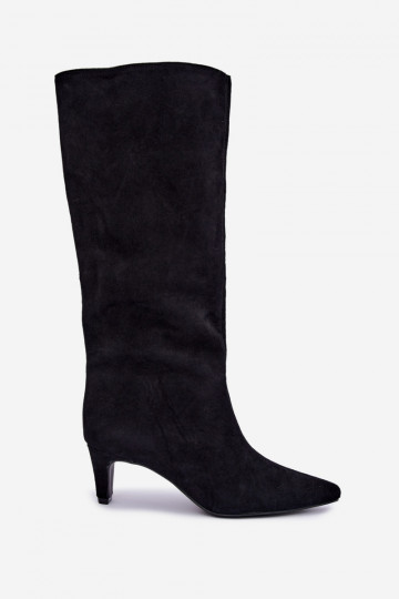 Instap hoge laarzen van faux suede met hakken in zwart Pamelisse 2