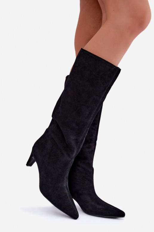 Instap hoge laarzen van faux suede met hakken in zwart Pamelisse