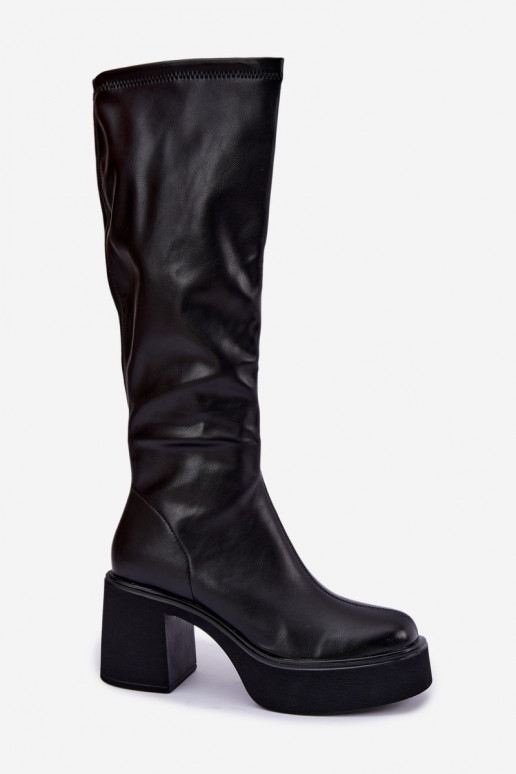 Dames kniehoge laarzen met platform en hakken van zwart faux leather Nesalie