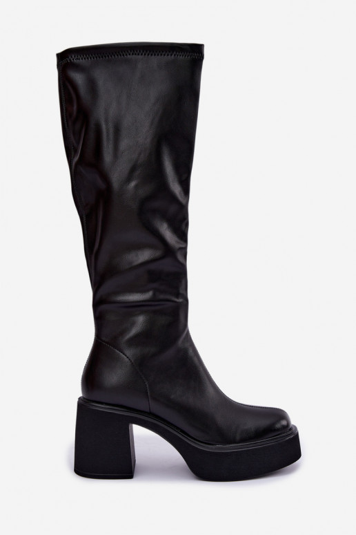 Dames kniehoge laarzen met platform en hakken van zwart faux leather Nesalie