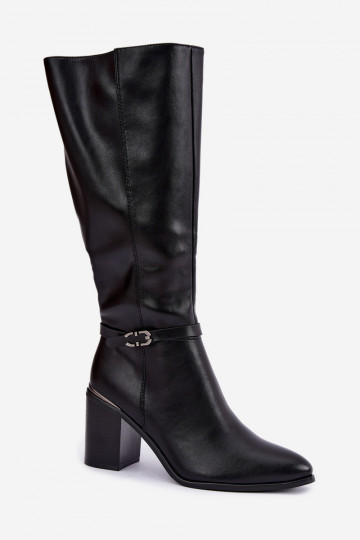 Dames geïsoleerde kniehoge laarzen met versierde hakken in zwart Sergio Leone KZ-08