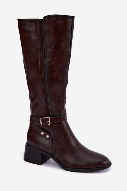 Dames kniehoge laarzen met gespen in chocolade kleur Sergio Leone KZ-07