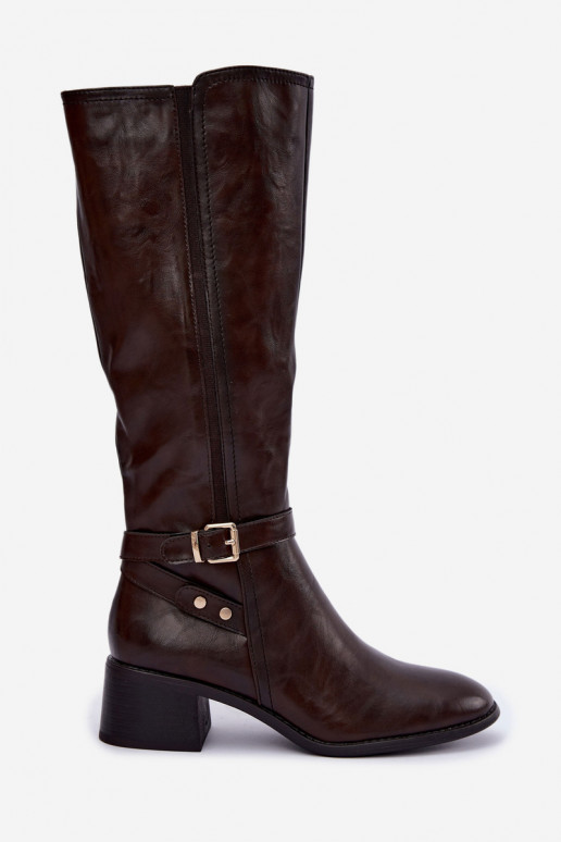 Dames kniehoge laarzen met gespen in chocolade kleur Sergio Leone KZ-07